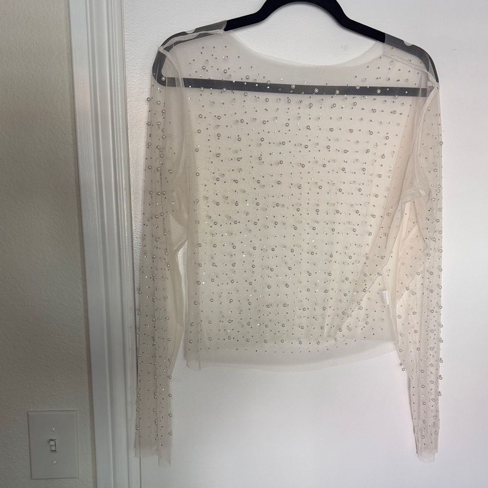 Sheer Embellished Long Sleeve Top